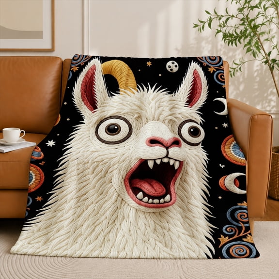 SPXUBZ Funny Shocked Llama Alpaca Portrait Flannel Throw Blanket Soft Warm Cozy Fleece Blanket for Bedroom Living Room Couch Decor