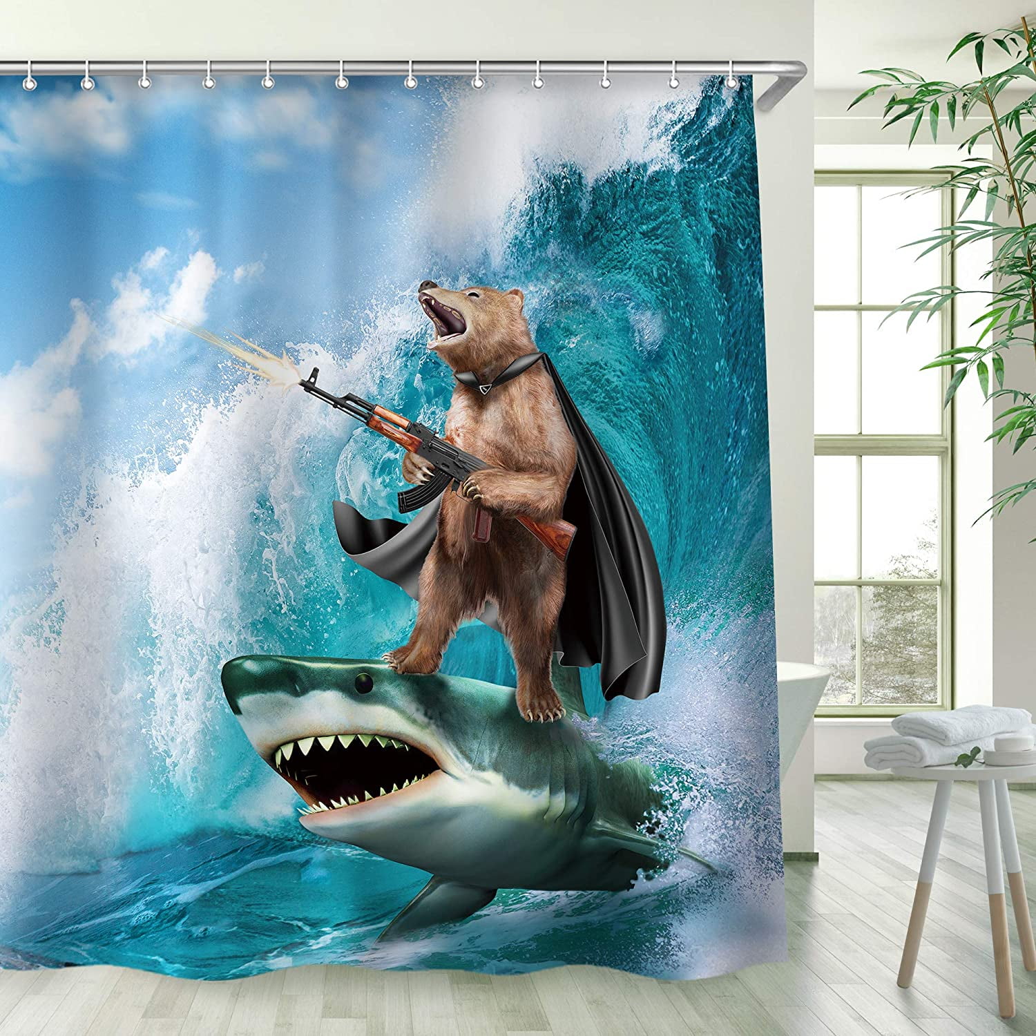 SPXUBZ Funny Shower Curtain, Kids Shower Curtains Set with 12 Hooks