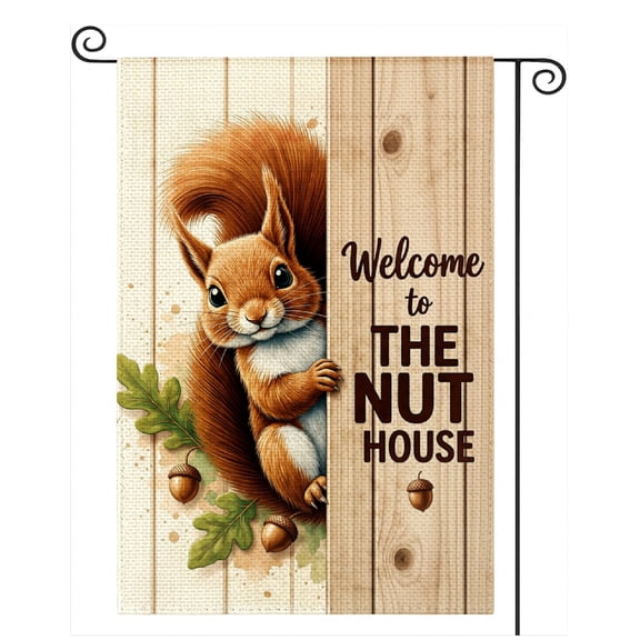 SPXUBZ Funny Squirrel Garden Banner, 12x18 Inch Double-Sided Welcome to the Nuthouse, Rustic Outdoor Flag for Fall Spring Summer Decor, Cute Animal Sign for Farmhouse Garden