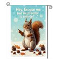 thumbnail image 1 of SPXUBZ Funny Squirrel Garden Flag 12x18 Inch, Woodland Animal Linen Yard Flag with Bird Feeder Design, Outdoor Decorative Flag for Garden Lawn Porch Nature Decor, 1 of 5