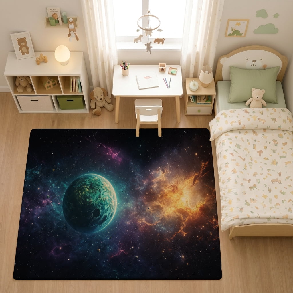 SPXUBZ Galaxy Space Velvet Area Rug, Planet Universe Floor Carpet, Soft ...