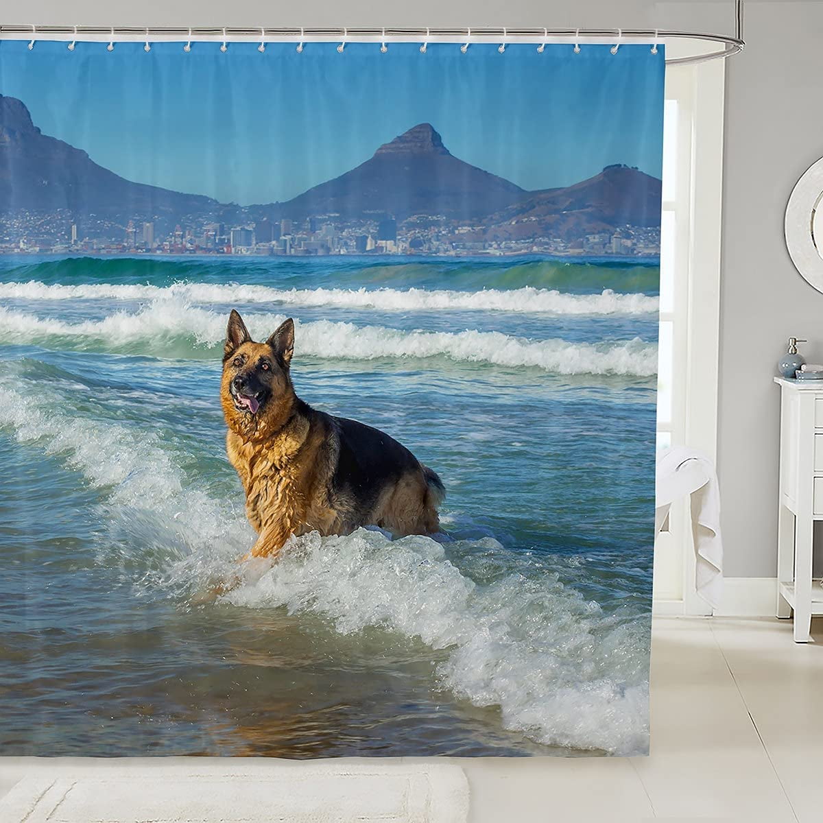 SPXUBZ German Shepherd Shower Curtain Cute Dog Bathroom Shower Curtain