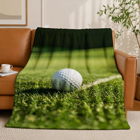 SPXUBZ Golf Ball Green Grass Field Sports Flannel Throw Blanket Soft Warm Cozy Fleece Blanket for Golf Lovers Couch Sofa Decor
