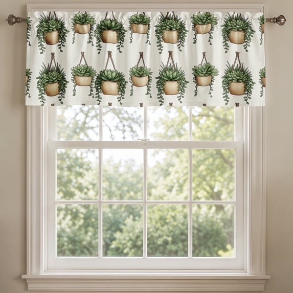 SPXUBZ Green Plant Pot Window Valance Farmhouse Kitchen Curtain Valance Rod Pocket Home Decor