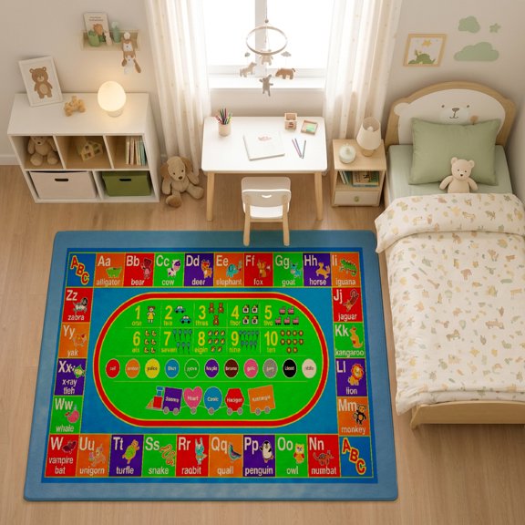 SPXUBZ Green Racing Track Sports Field Grid for son and daughter Play Rug, Soft Velvet City Road Map Area Rug for Playroom Bedroom, Educational Toy Car Track Floor Mat