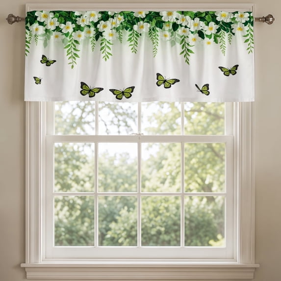 SPXUBZ Green Vine Butterfly Window Valance Kitchen Curtain Valance Rod Pocket Home Decor