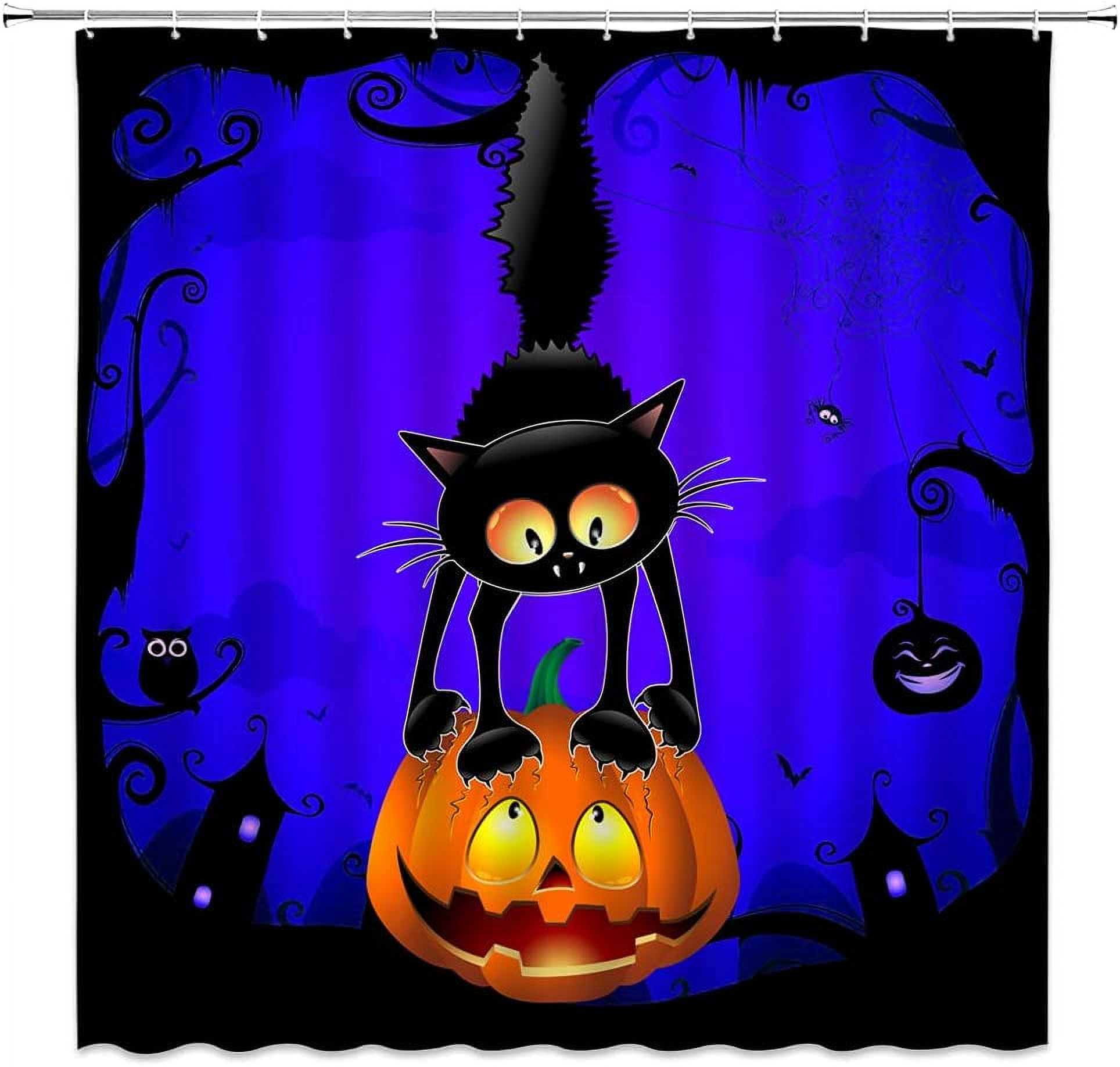 SPXUBZ Halloween Black Cat Shower Curtain Spooky Black Cat Pumpkin