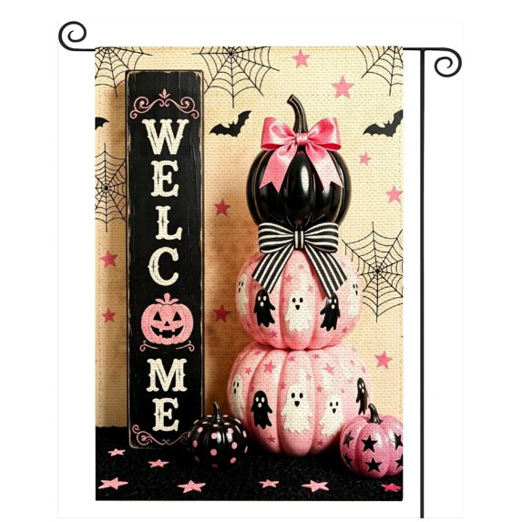 SPXUBZ Halloween Cat Garden Flag 12x18 Inch, Black Cat Pumpkin Linen Yard Flag, Outdoor Decorative Flag for Garden Lawn Porch Halloween Decoration