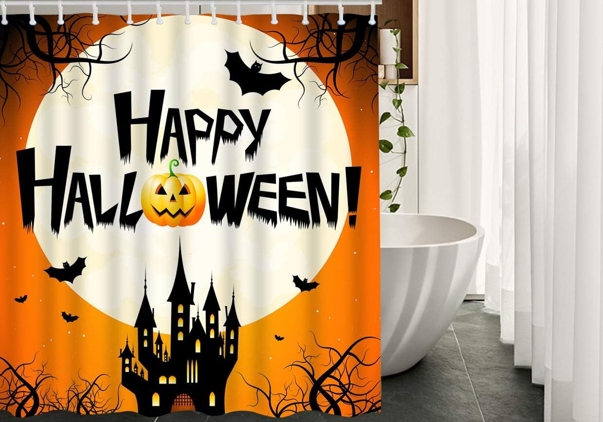 SPXUBZ Halloween Fabric Shower Curtain with Hooks House Bat Full Moon