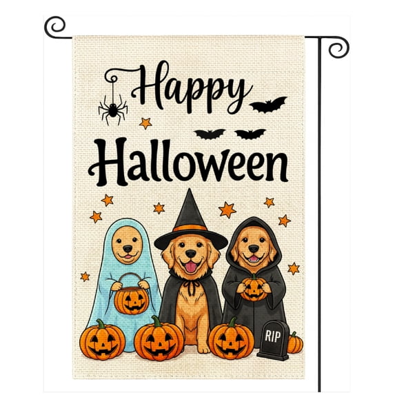 SPXUBZ Halloween Garden Flag 12 x 18 Inch Linen Outdoor Yard Flag Pumpkin Ghost Holiday Front Porch Lawn Patio Seasonal Decoration