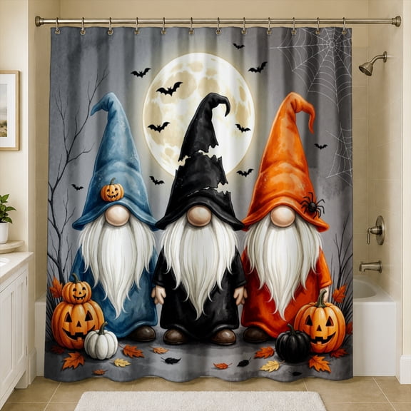 SPXUBZ Halloween Gnome Shower Curtain, Cute Holiday Bathroom Decor Curtain, Seasonal Fabric Shower Curtain Home