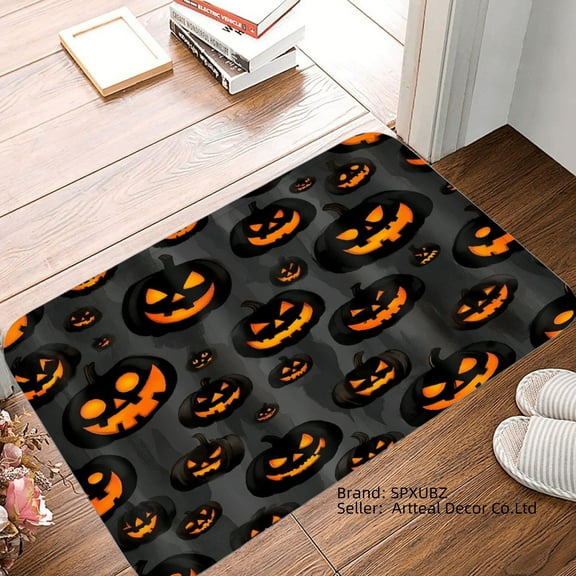 SPXUBZ Halloween Pumpkin Pattern Non Slip Flannel Floor Mat for Bathroom Kitchen Bedroom Decor 16x24 inch