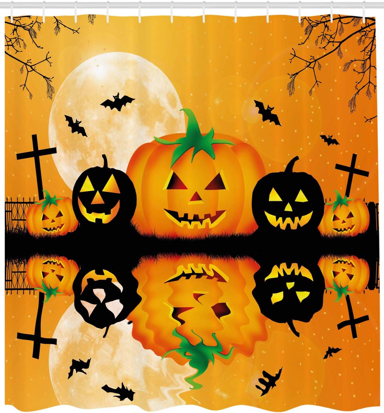 SPXUBZ Halloween Shower Curtain, Spooky Carved Halloween Jack o Lantern