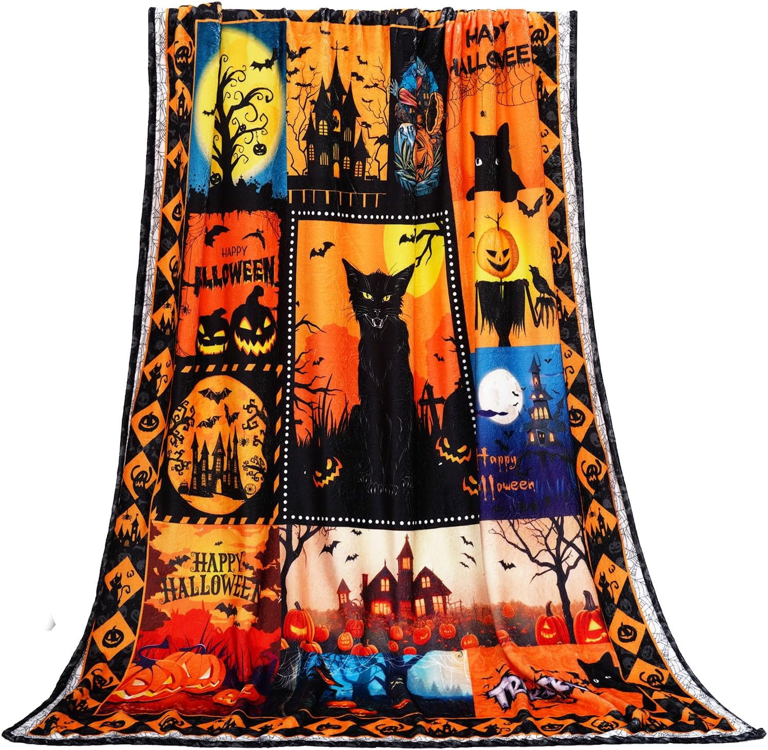 SPXUBZ Halloween Throw Blanket Pumpkin, Soft Buffalo Plaid Flannel