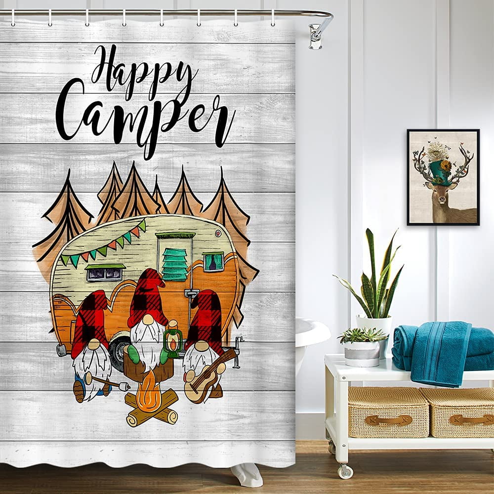SPXUBZ Happy Camper RV Shower Curtain,Camping Travel Trailers Trees and