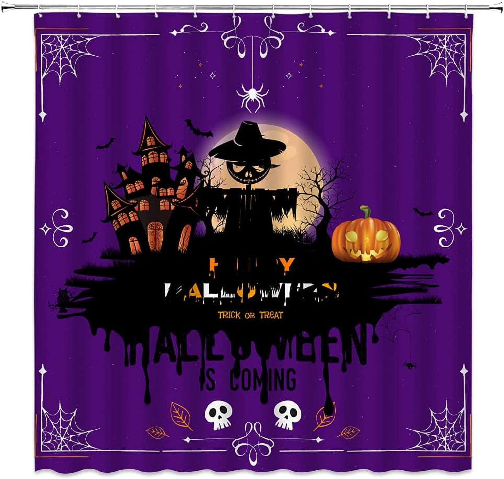 SPXUBZ Happy Halloween Shower Curtain Horror Castle Dead Tree Pumpkin