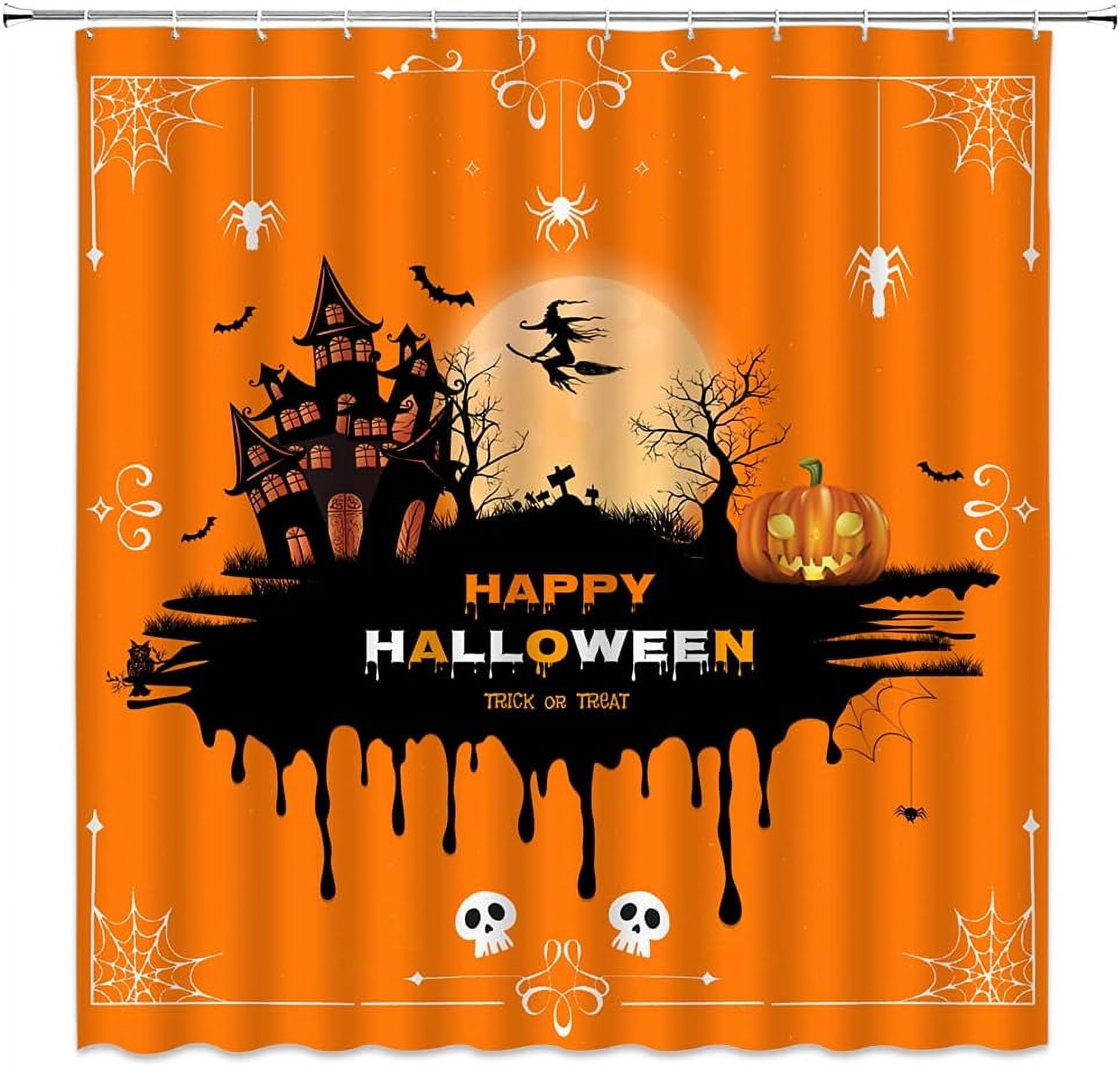 SPXUBZ Happy Halloween Shower Curtain Horror Castle Dead Tree Pumpkin