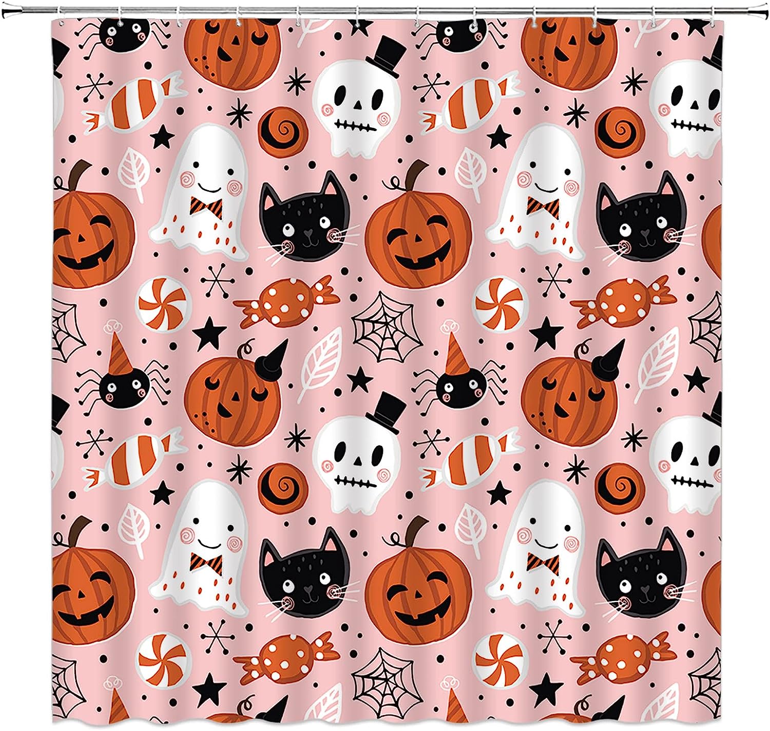 SPXUBZ Happy Halloween Shower Curtain Pink Ghost Cute Funny Spooky