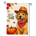 thumbnail image 1 of SPXUBZ Hello Fall Dog Garden Flag 12 x 18 Inch Linen Outdoor Autumn Yard Flag Golden Puppy Pumpkin Leaves Front Porch Farmhouse Seasonal Lawn Patio Decoration, 1 of 5