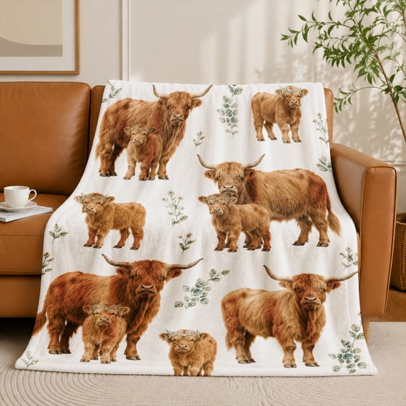 SPXUBZ Highland Cow Farm Animal Flannel Fleece Blanket, Rustic Throw Blanket, Soft Cozy Warm Blanket for Bedroom Sofa Couch Decor 50"x40"