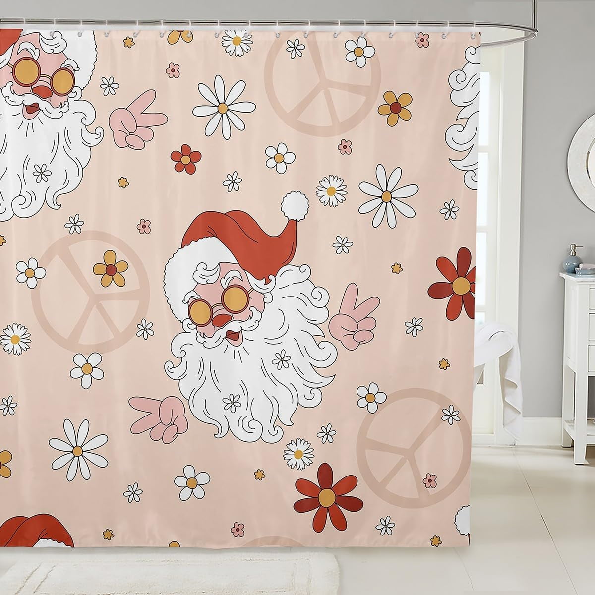 SPXUBZ Hippie Santa Claus Shower Curtain 60S 70S Christmas Bathroom