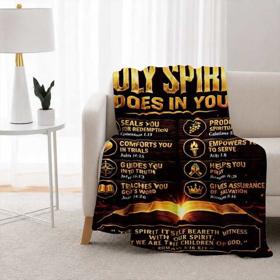 SPXUBZ Holy Spirit Christian Dove Flame Bible Poster Flannel Throw Blanket Soft Warm Fleece Blanket Religious Gift Bed Couch Decor