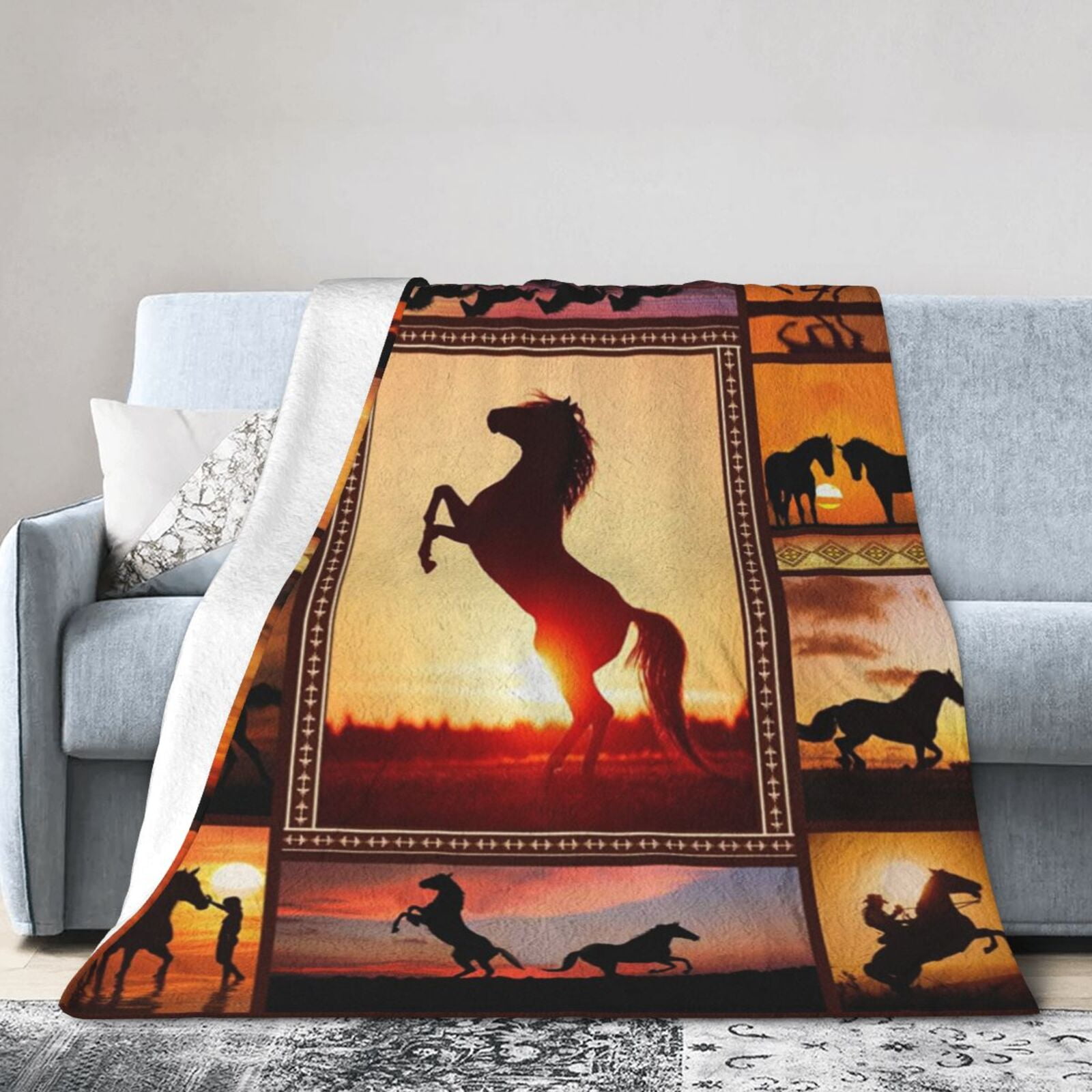 SPXUBZ Horse Blanket Wild Horse Blanket Flannel Blanket Sofa Couch Warm Soft Bed Blanket for All Season 50x60in