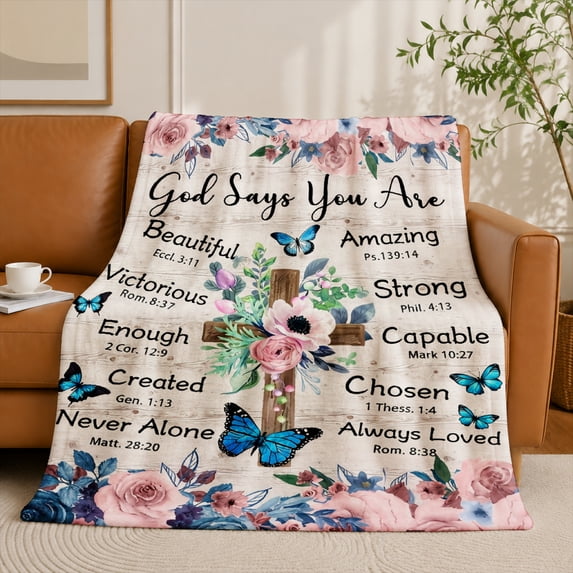 SPXUBZ Inspirational Floral Quote Flannel Fleece Blanket, Positive Message Throw Blanket, Soft Cozy Blanket for Bedroom Home Decor