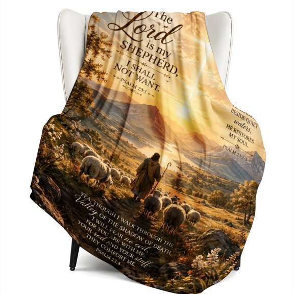 SPXUBZ Jesus Good Shepherd Sheep Mountain Sunset Art Flannel Throw Blanket Soft Warm Cozy Fleece Blanket Christian Gift Couch