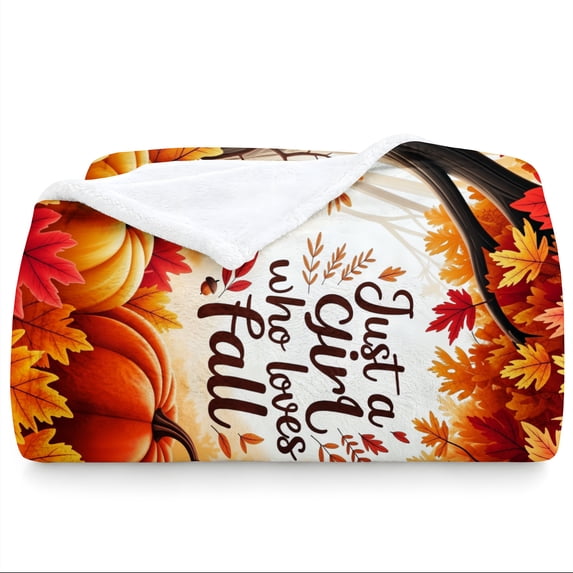 SPXUBZ Just A Girl Who Loves Fall Maple Leaves Pumpkins Flannel Throw Blanket Soft Warm Cozy Fleece Blanket Autumn Decor Couch