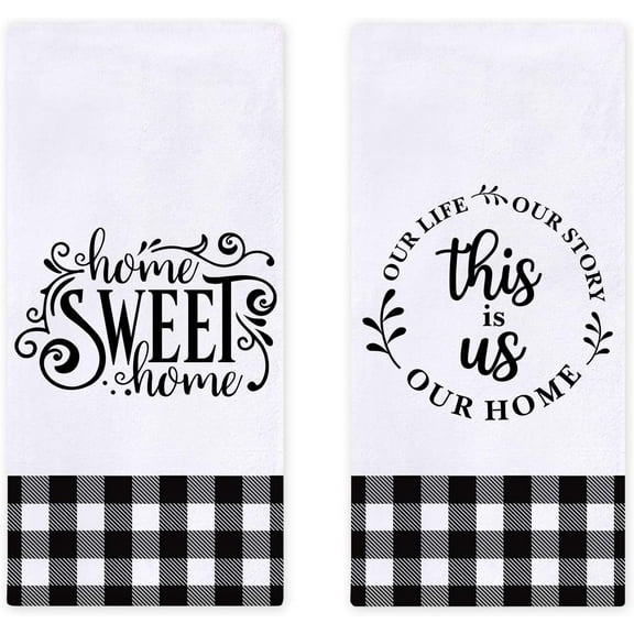 SPXUBZ Kitchen Towels, Black and White Buffalo Plaid Black Letters Sweet Home for Home Set of 2