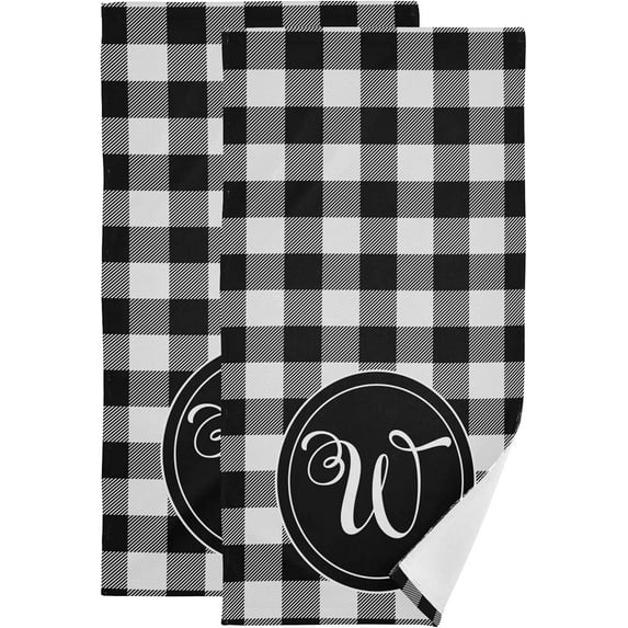 SPXUBZ Kitchen Towels, Black and White Buffalo Plaid Letter W for Home Kitchen Decor Housewarming Gift Towel Set of 2