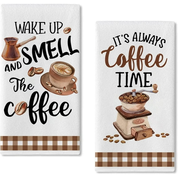 SPXUBZ Kitchen Towels, Brown Coffee Bean Grinder Coffee Towels for Home Kitchen Holiday Decor Housewarming Gift Towel Set of 2