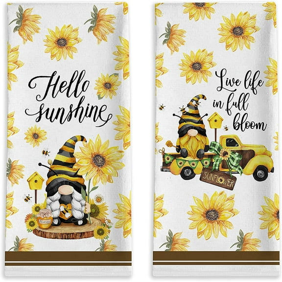 SPXUBZ Kitchen Towels, Sunflower Yellow Truck Hello Sunshine for Housewarming Gift Set of 2