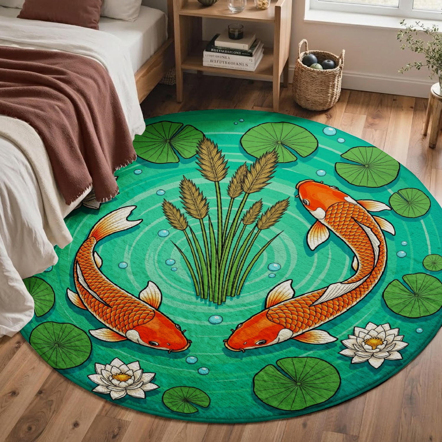 SPXUBZ Koi Fish Pond Round Area Rug Soft Velvet Circle Carpet Lotus ...