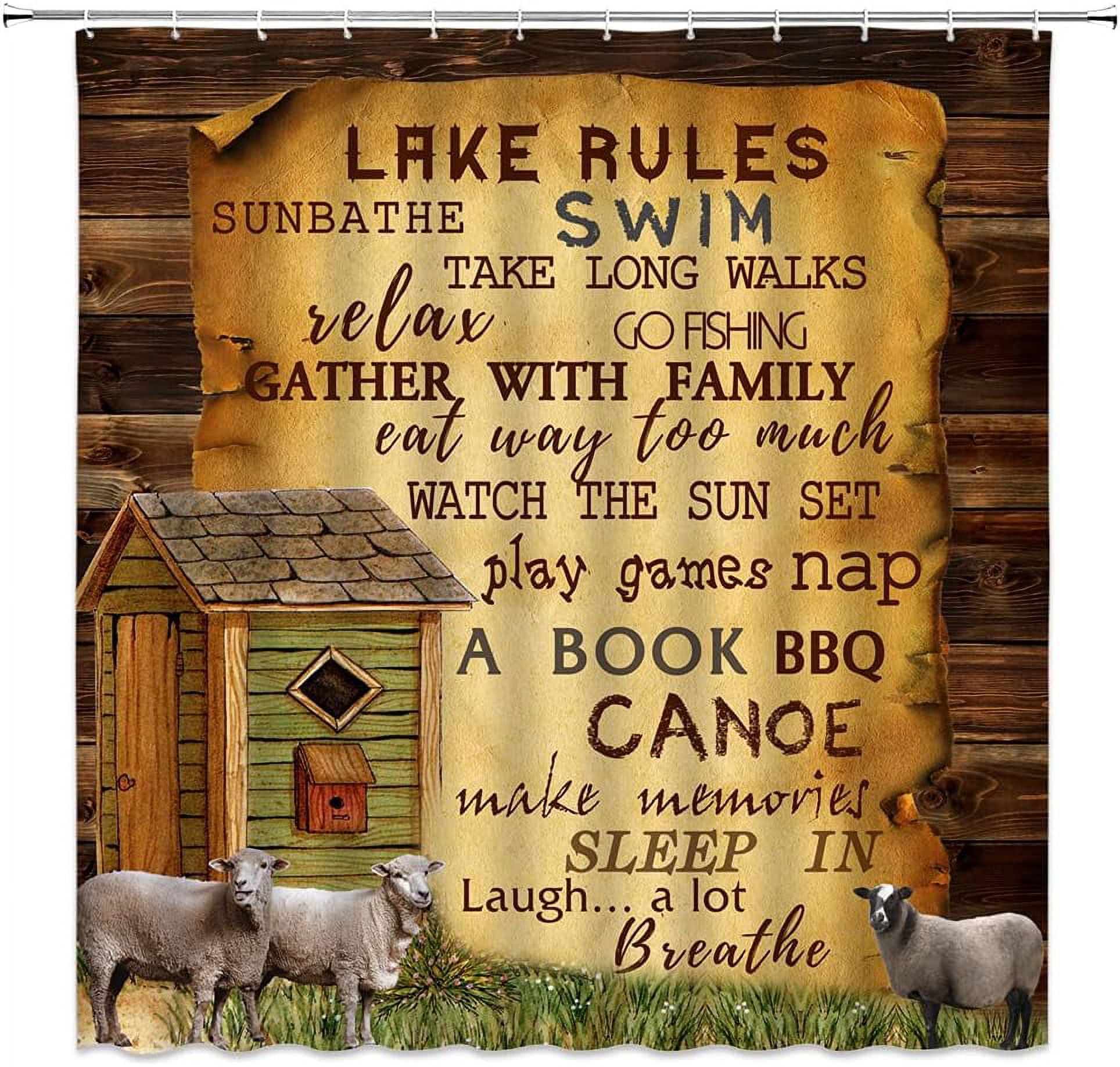 SPXUBZ Lake Rules Shower Curtain Rustic Outhouse Primitive Country