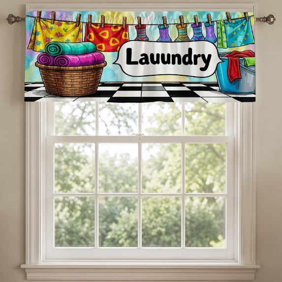 SPXUBZ Laundry Sign Window Valance Farmhouse Kitchen Curtain Valance Rod Pocket Home Decor