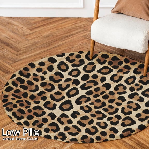 SPXUBZ Leopard Print Pattern Design Soft Small Round Area Rugs Non Slip Indoor Floor Carpet for Living Room Bedroom 31.5 inch 39.3inch 63inch