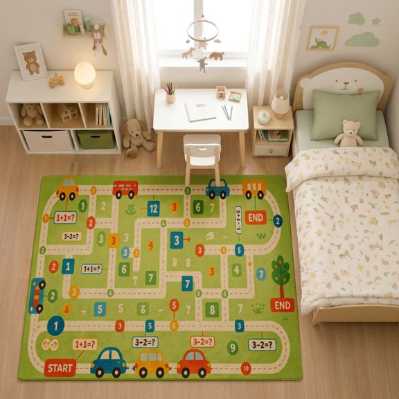 SPXUBZ Lime Green Modern Minimalist Toy Road Map for son and daughter Play Rug, Soft Velvet City Road Map Area Rug for Playroom Bedroom, Educational Toy Car Track Floor Mat