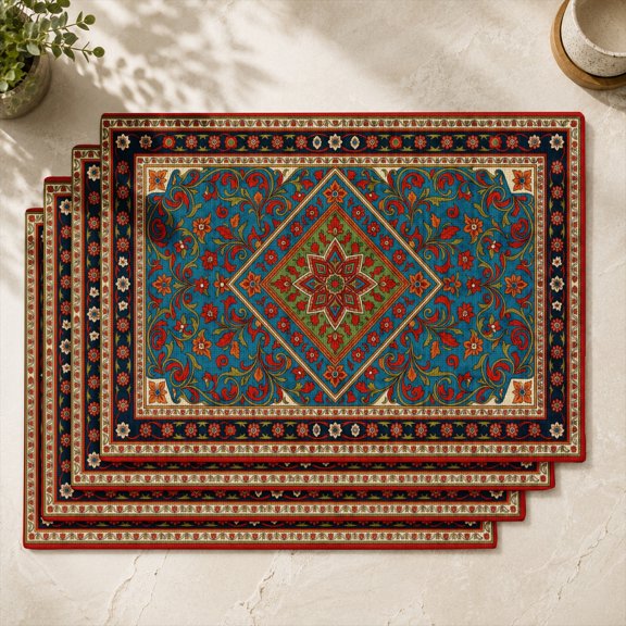 SPXUBZ Linen Placemats Vintage Bohemian Persian Pattern Table Mats Washable Decorative Placemat