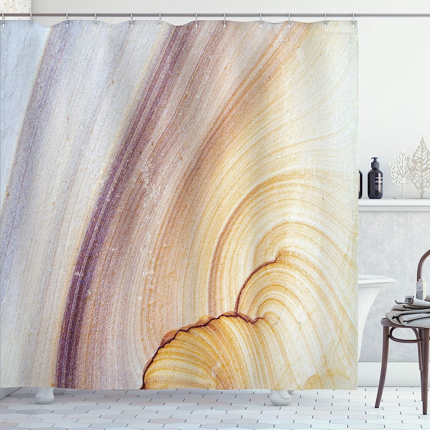 SPXUBZ Marble Print Shower Curtain, Sandstone Rock Facet Pattern in Gradient Tones Marbling