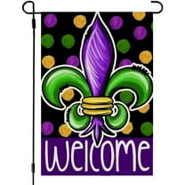SPXUBZ Mardi Gras Garden Flag for Outside 12x18 Inch Double Sided Small Burlap polka dots welcome Yard Outdoor New Orleans Carnival Celebration