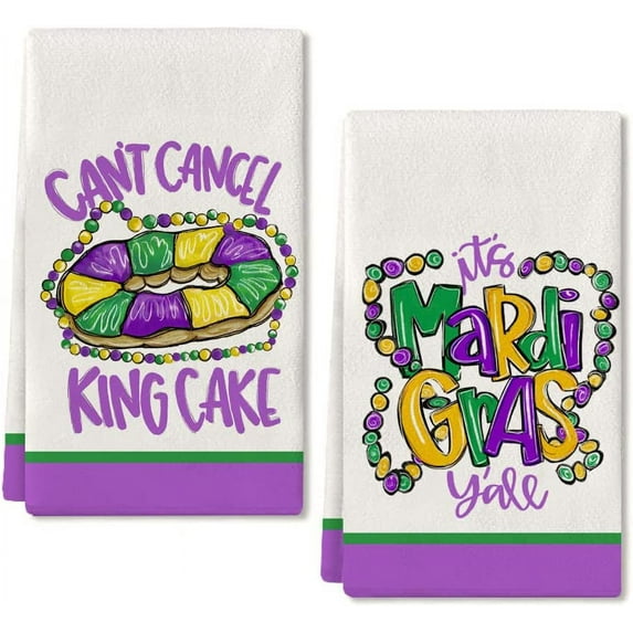 SPXUBZ Mardi Gras Kitchen Towels, Purple Yellow Green Mardi Gras Mouth Beaded Towels for Home Kitchen Holiday Decor Housewarming Gift Towel Set of 2