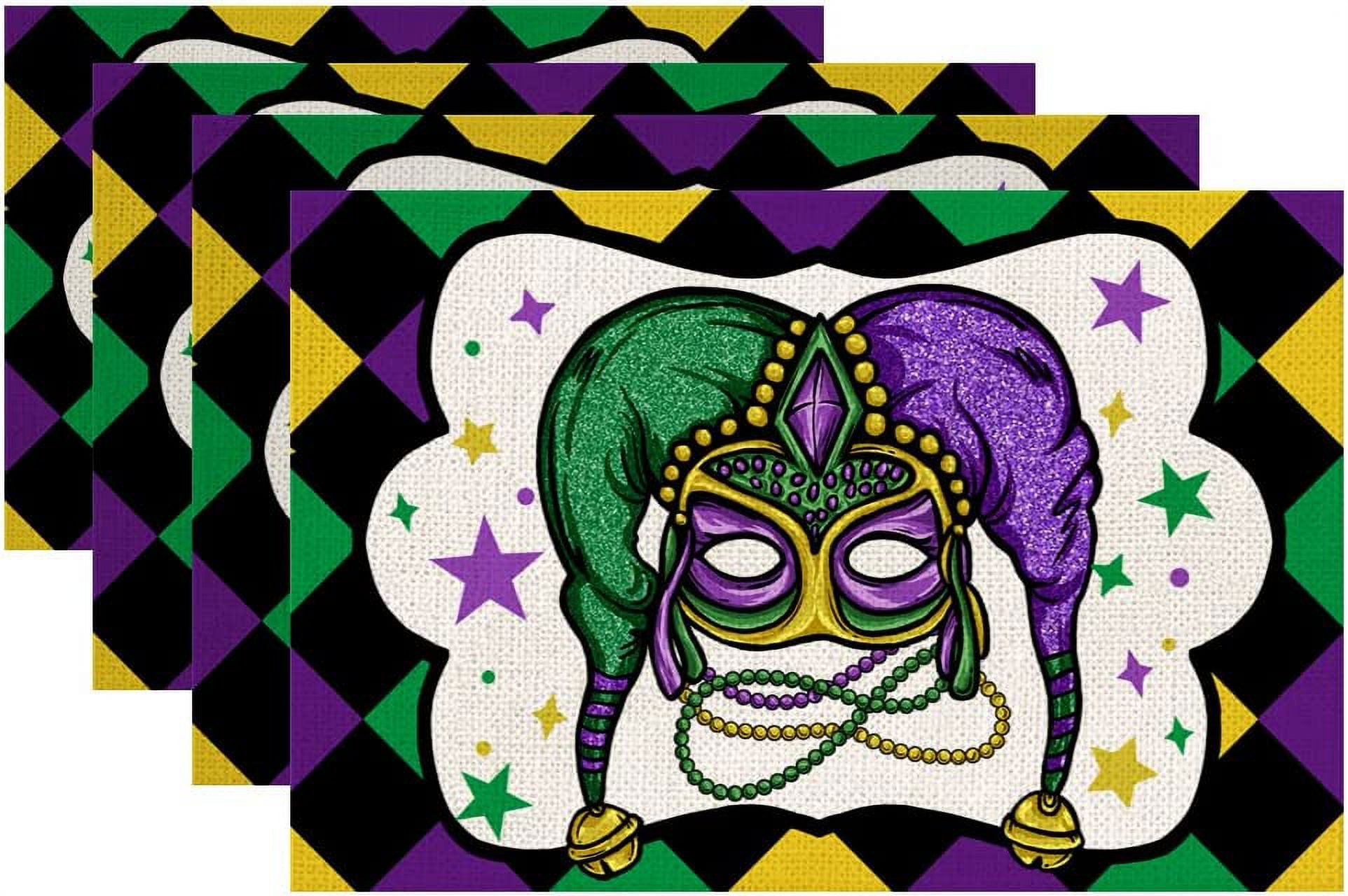 SPXUBZ Mardi Gras Placemats, Mardi Gras Carnival Yellow Purple Green ...