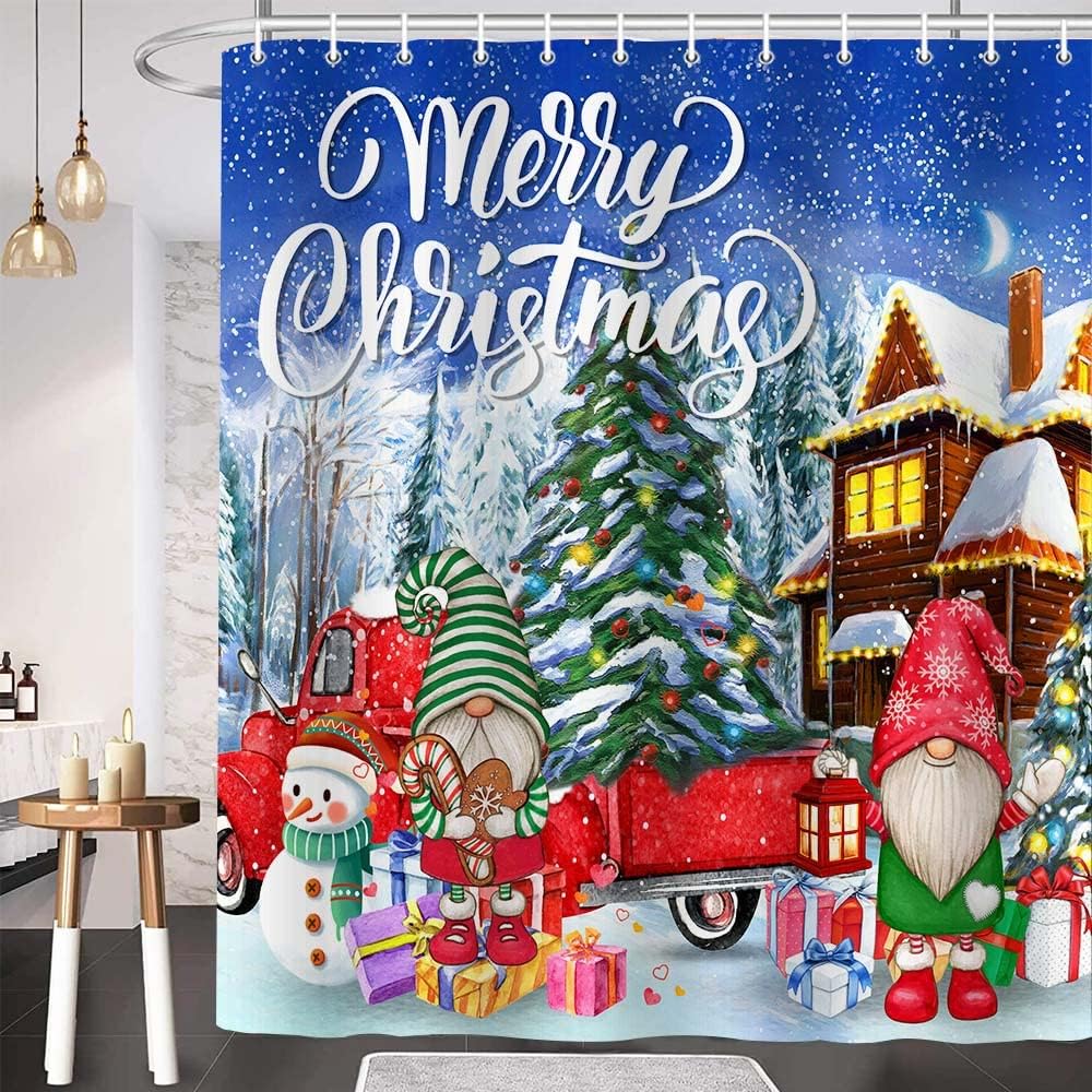 Farmhouse Christmas Horse Shower Curtain - Rustic Barn Animal Holiday Decor, 70x70 Inches - View #9