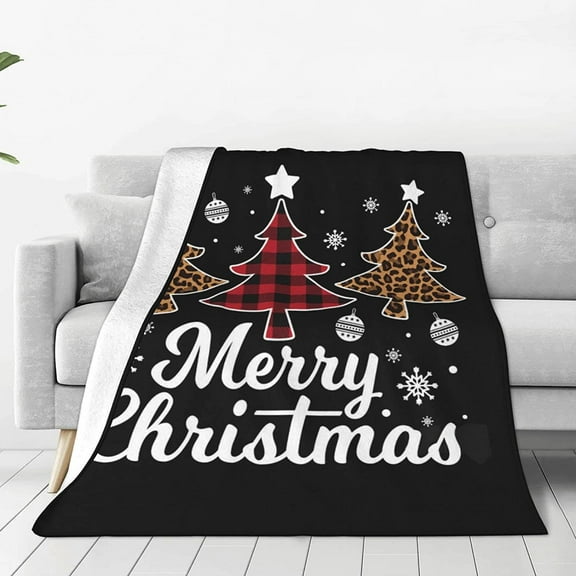 SPXUBZ Merry Christmas Plaid Leopard Animal Pattern Flannel Fleece Throw Blankets,Soft Warm Flannel Christmas Blanket for Bedroom Living Room Christmas Decors
