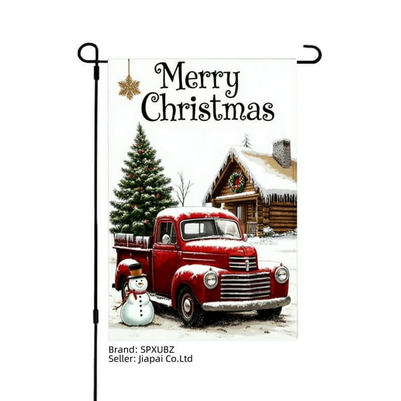 SPXUBZ Merry Christmas Red Truck Snowman Linen Garden Flag for Winter Christmas Home Outdoor Garden Yard Door Decor 12x18 inch