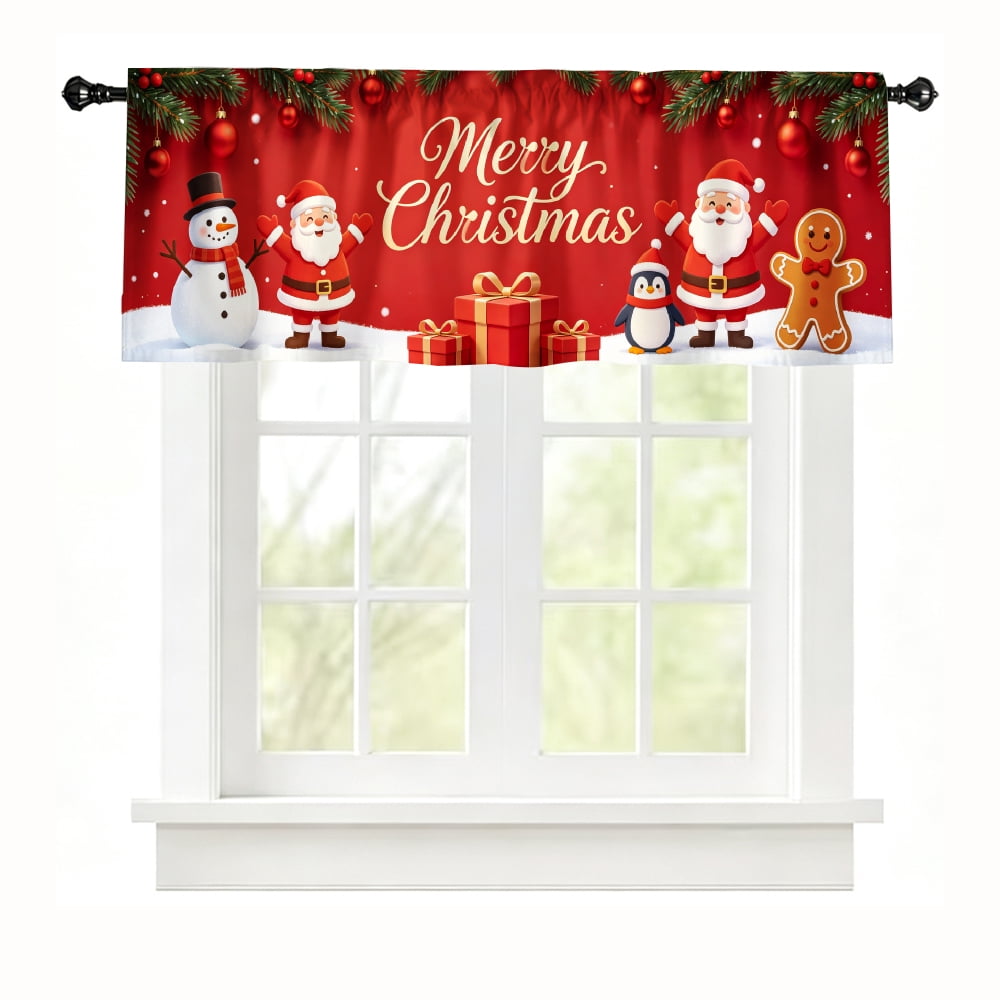 Window 98 Red SPXUBZ Merry Christmas Santa Window Valance Red Holiday Short Curtains ...