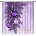 thumbnail image 1 of SPXUBZ Merry Christmas Shower Curtain Purple Balls Pine Twig Dream Winter Happy New Year with Hooks, 1 of 5