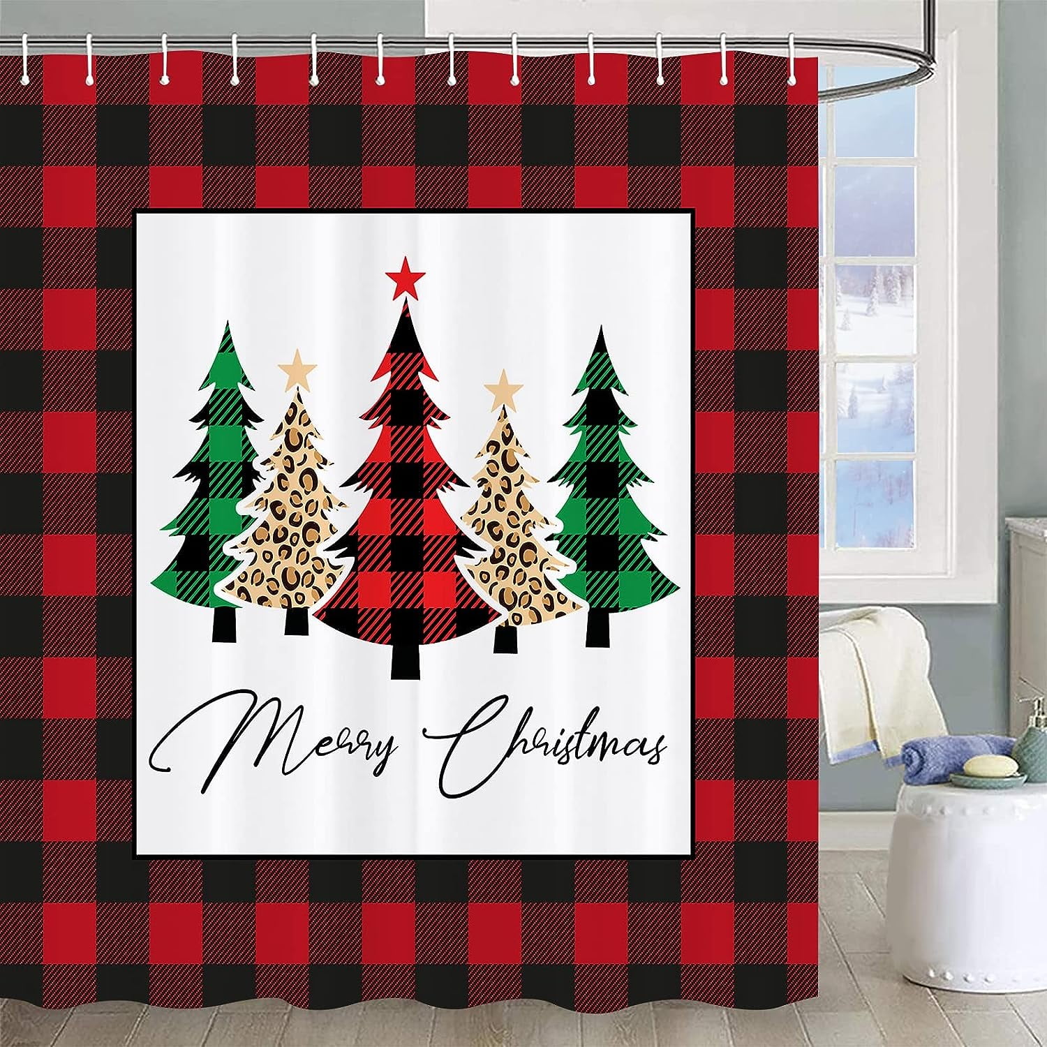 SPXUBZ Merry Christmas Shower Curtain Christmas Trees Bathroom Curtain